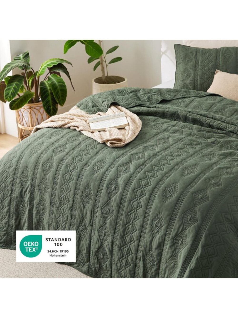 100% Cotton King Quilt Set - Soft Olive Green Bedspread for Cozy Home Decor - Picture 4 of 9